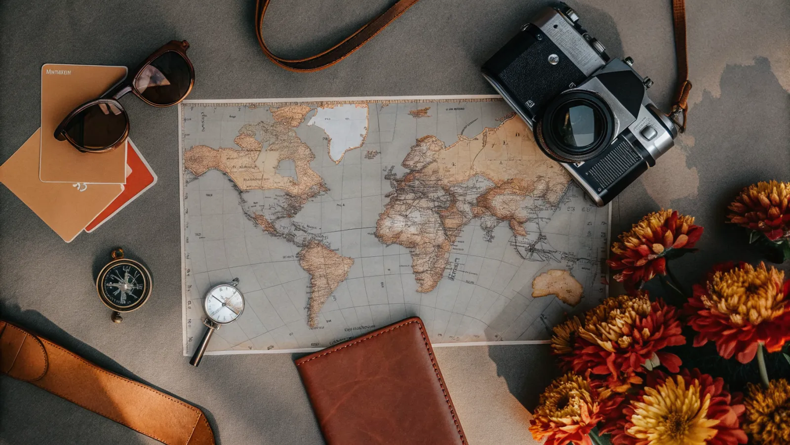 Pasaules karte ar ceļojumu maršrutiem un sezonāliem galamērķiem