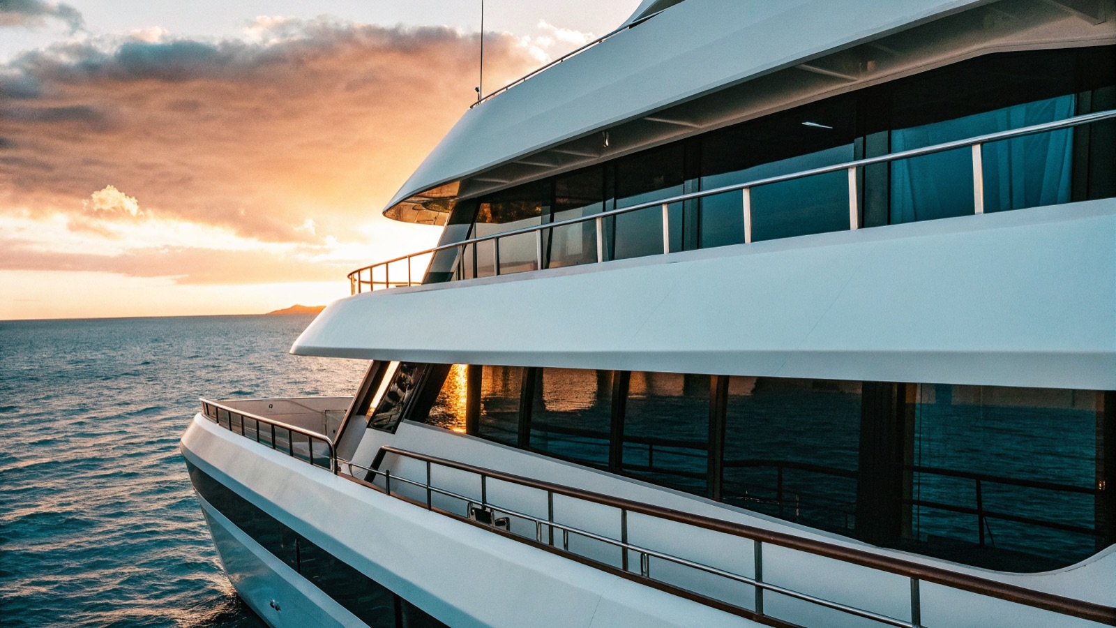 Kruīza kuģis jūrā saulrietā